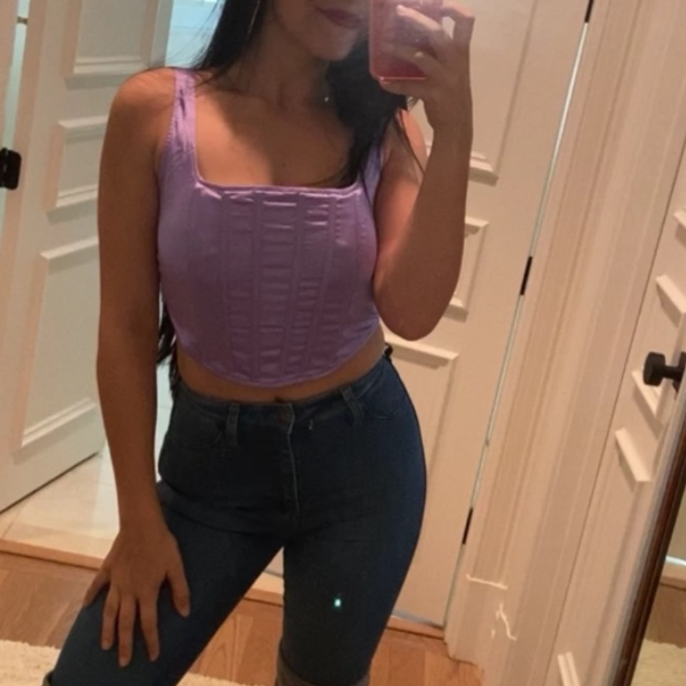 Missguided Satin Corset Crop Top Lilac